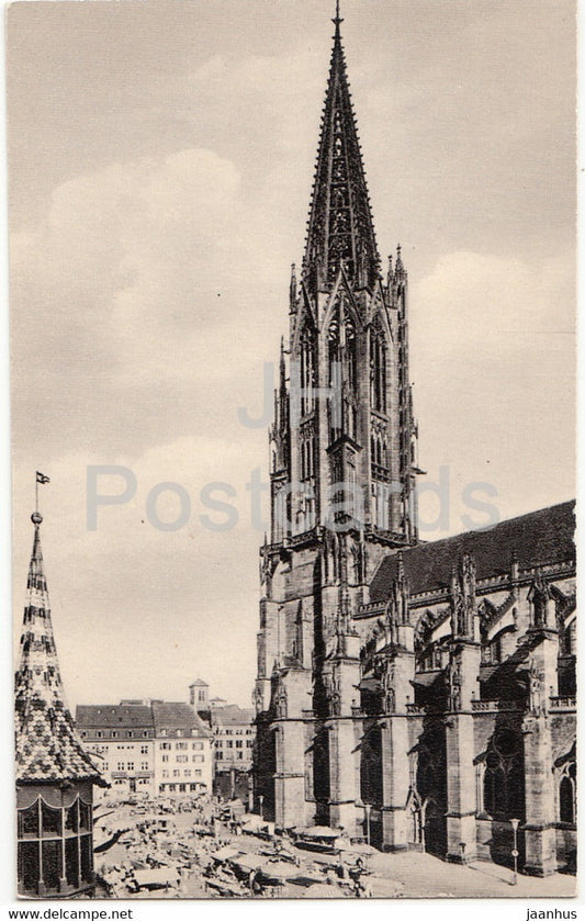Freiburg im Breisgau - Die Schwarzwaldhaupstadt - Munster mit Kaufhauserker und Markt - old postcard - Germany - unused - JH Postcards