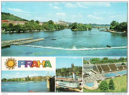 Hradcany from Jiráskovo bridge - Plavecky stadium - Praha - Prague - Czechoslovakia - Czech - used 1974 - JH Postcards