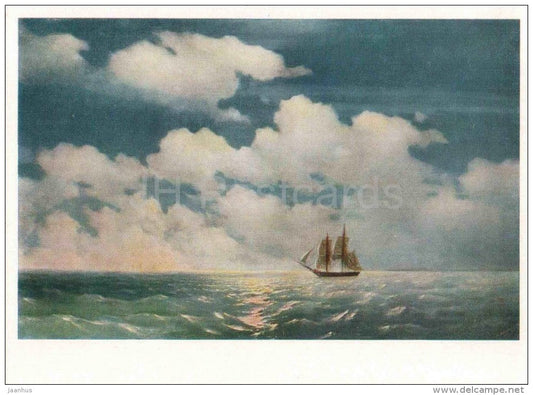 painting by Ivan Aivazovsky - Sailing Ship at Sea - russian art - unused - JH Postcards