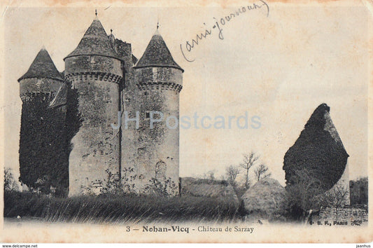 Nohan Vicq - Chateau de Sarzay - castle - 3 - old postcard - France - 1908 - used