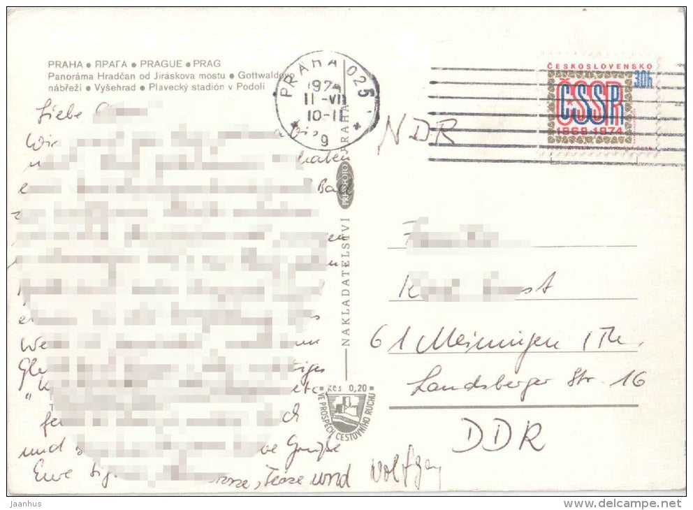 Hradcany from Jiráskovo bridge - Plavecky stadium - Praha - Prague - Czechoslovakia - Czech - used 1974 - JH Postcards