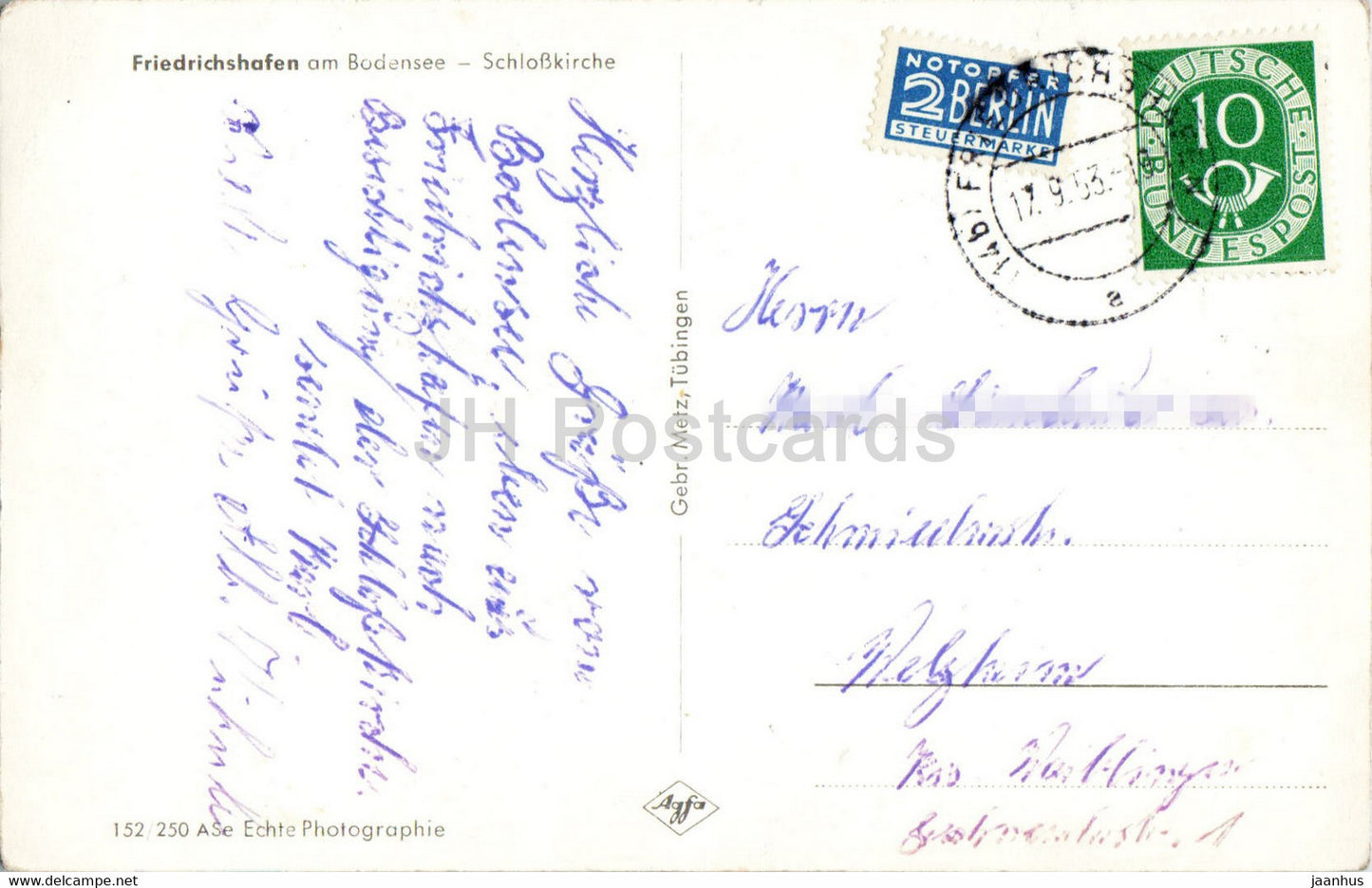 Friedrichshafen am Bodensee - Schlosskirche - église - carte postale ancienne - 1953 - Allemagne - utilisé