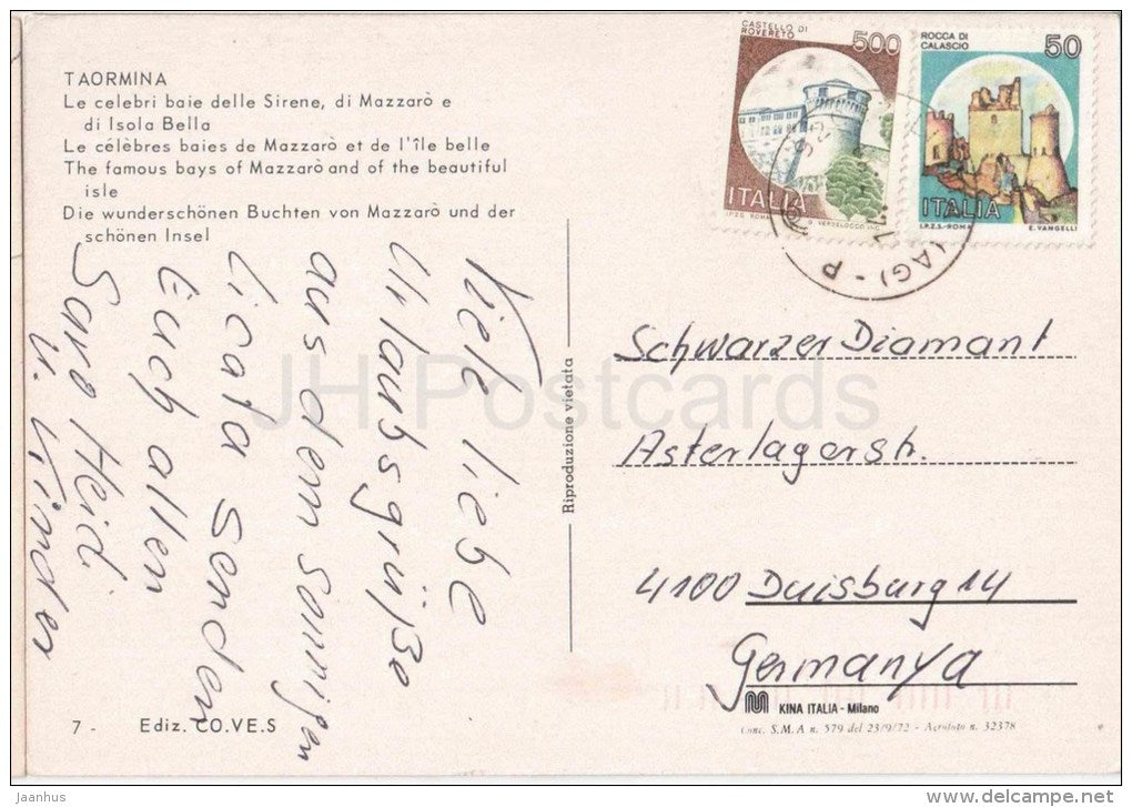 Le Celebri Baie delle Sirene , di Mazzaro e di Isola Bella - Taormina - Sicilia - 7 - Italia - Italy - used - JH Postcards