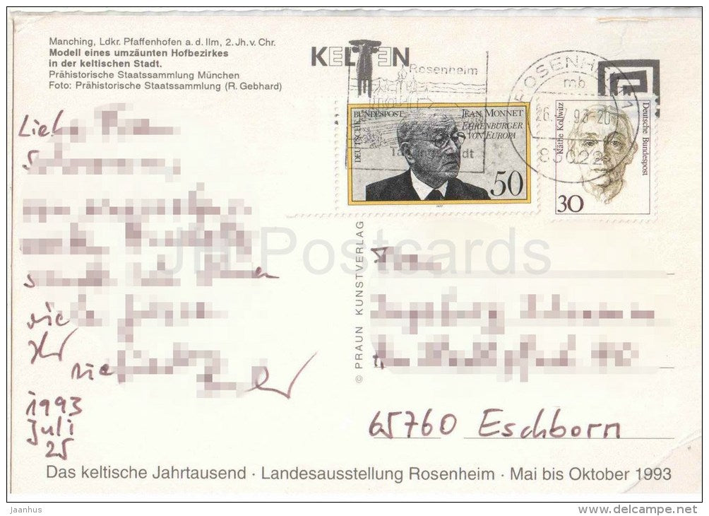 Manching - Modell eines umzäunten Hofbezirkes in der keltischen Stadt - 7637 - Germany - 1993 gelaufen - JH Postcards