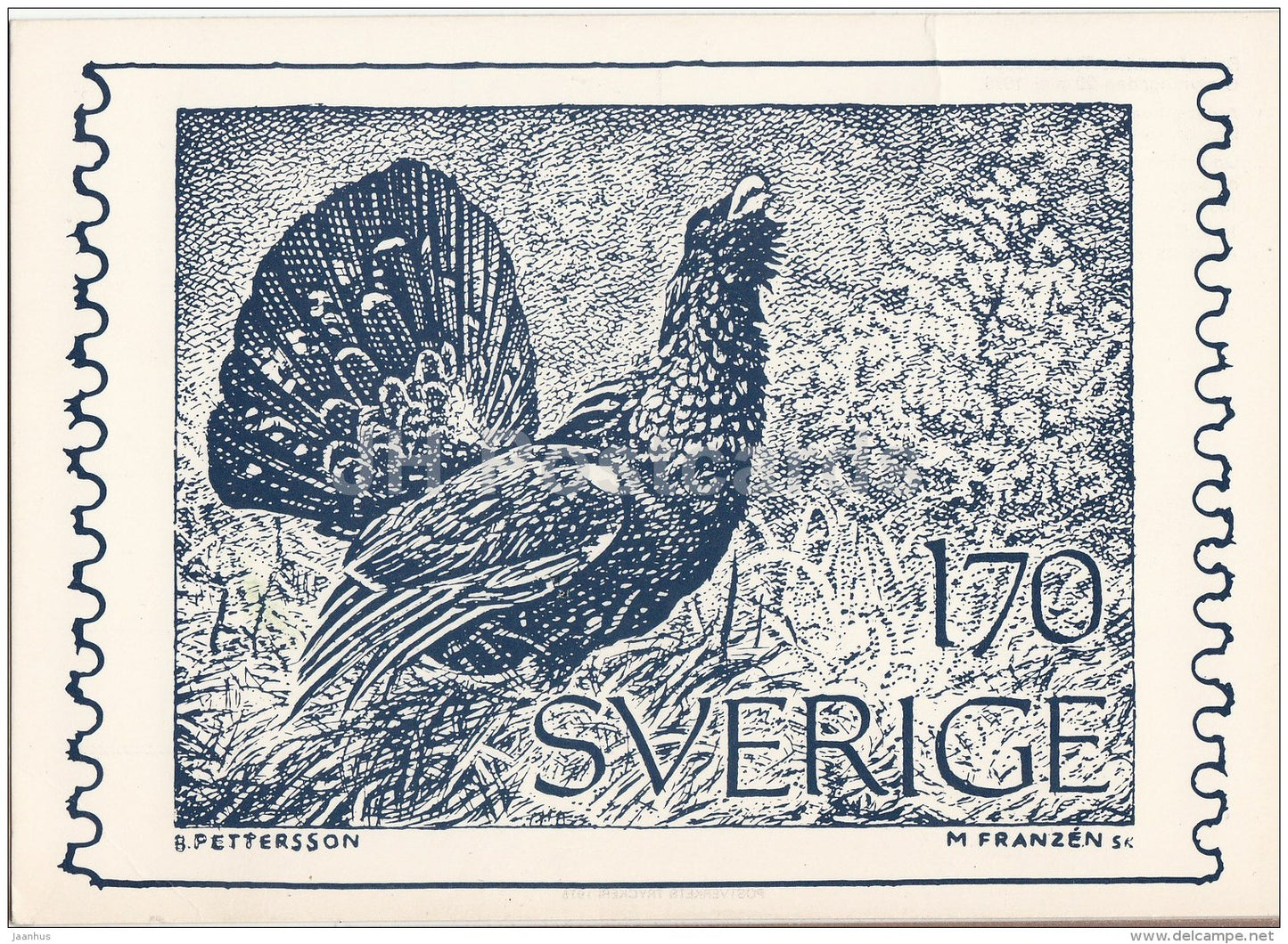 a definitive stamp with a cock of the woods as motif - Western capercaillie - 1975 - Sweden - unused - JH Postcards