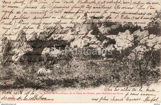 Le Rocher de Puy Rome dit la Porte de l'Enfer pres Chatillon sur Sevre - old postcard - 1903 - France - used - JH Postcards