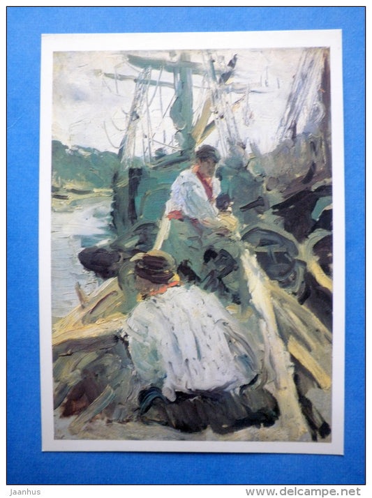 painting by V. A. Serov - Pomors , 1894 - sailing ship - russian art - unused - JH Postcards