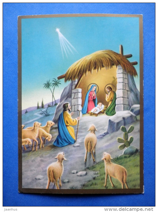 christmas greeting card - illustration - jesus - Mary - circulated in Finland , 1983 Riihikoski - Finland - used - JH Postcards