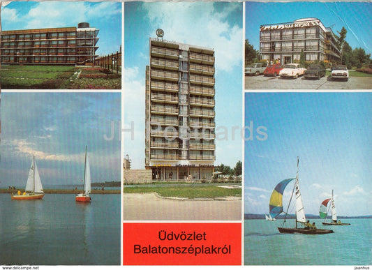 Balaton - Balatonszeplak - sailing boat - hotel - multiview - 1979 - Hungary - used - JH Postcards