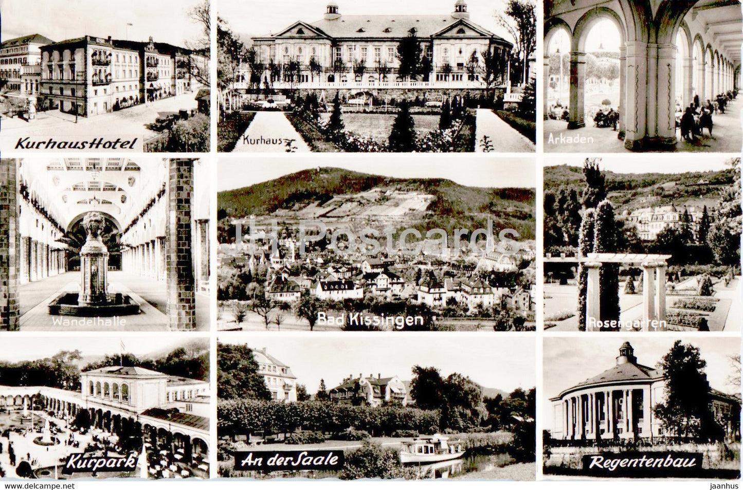 Bad Kissingen - Kurhaus Hotel - Arkaden - Wandelhalle - Rosengartern - Kurpark - old postcard - Germany - unused - JH Postcards