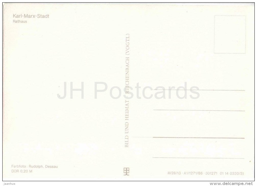 Rathaus - Town Hall - Chemnitz - Karl-Marx-Stadt - Germany - DDR - unused - JH Postcards
