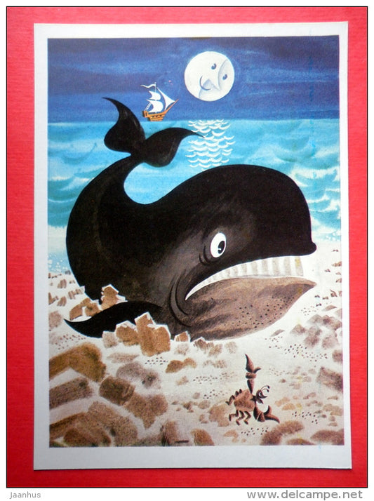 illustration by M. Belomlinsky - As Crab rescued the Whale from Trouble by S. Saharnov - 1984 - Russia USSR - unused - JH Postcards