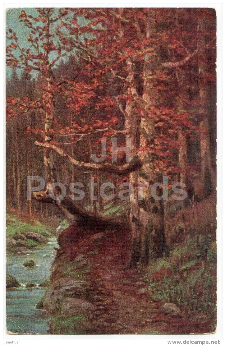 autumn view - river - illustration - T.S.N. - Serie 1965 - circulated in Estonia Kilingi-Nõmme 1927 - JH Postcards
