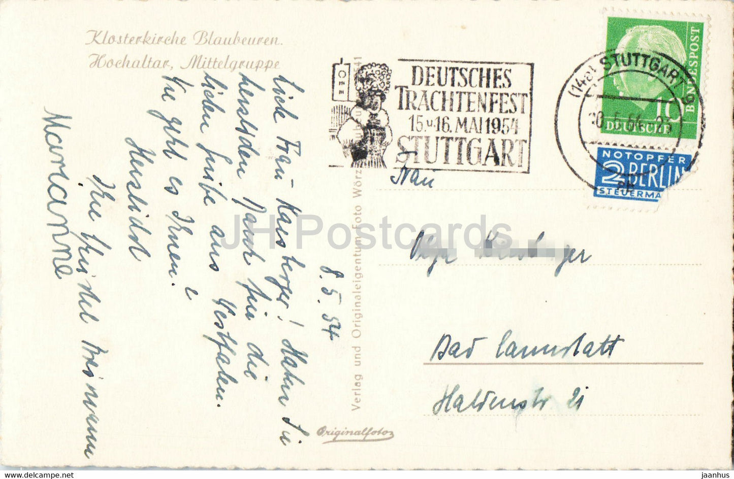 Klosterkirche Blaubeuren - Hochaltar - Mittelgruppe - Kirche - alte Postkarte - 1954 - Deutschland - gebraucht