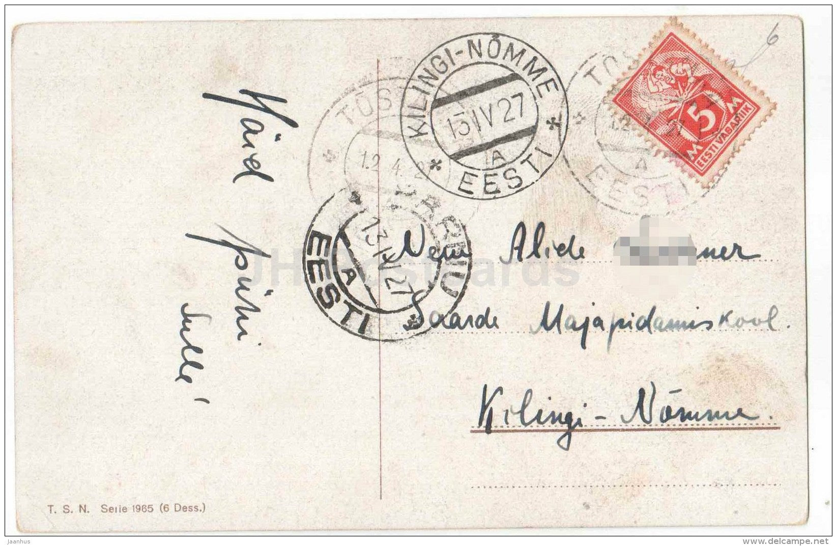 autumn view - river - illustration - T.S.N. - Serie 1965 - circulated in Estonia Kilingi-Nõmme 1927 - JH Postcards