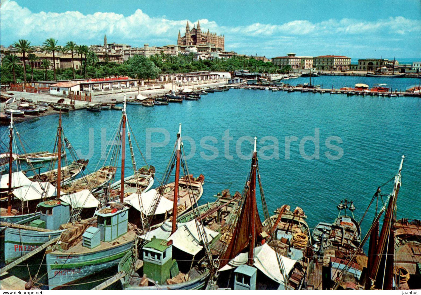 Palma - La Catedral y La Lonja desde el muelle de pescadores - fishing ship - boat - Mallorca - 1003 - Spain - used - JH Postcards