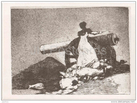 drawing by Francisco de Goya - What Courage - woman - cannon - spanish art - unused - JH Postcards
