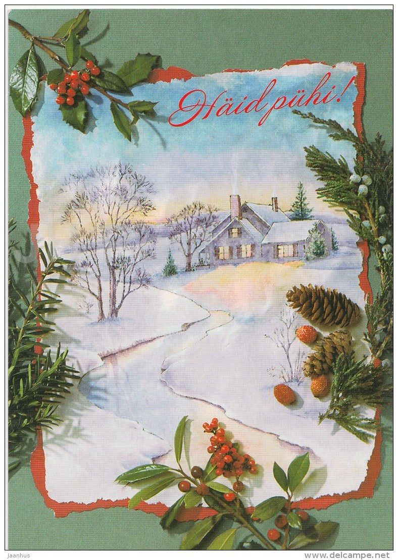 Christmas Greeting Card - house - illustration - Estonia - used in 1999 - JH Postcards