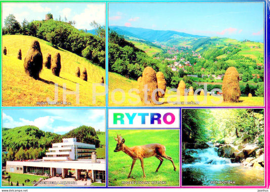 Rytro - widok ogolny - osrodek Perla Poludnia - resort - general view - animals - deer - multiview - Poland - unused - JH Postcards