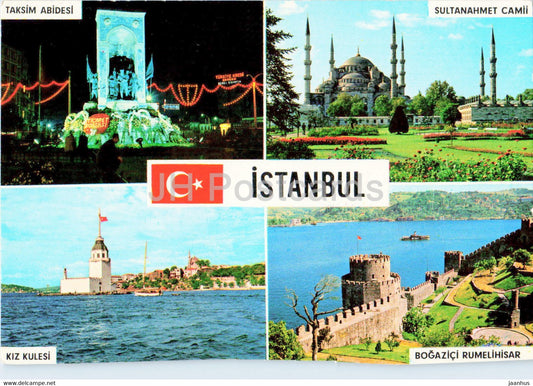 Istanbul - Greetings from Istanbul - Taksim Monument - Maiden's Tower - MS Arkona seal - Keskin - Turkey - used - JH Postcards