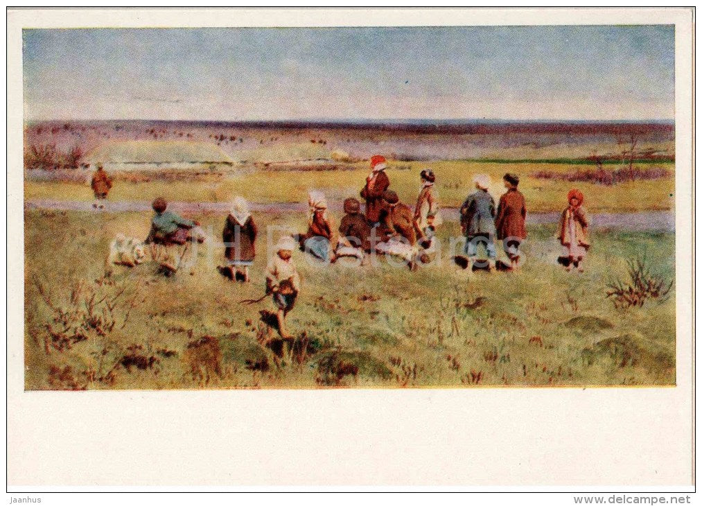 painting by A. Stepanov - The Cranes Are Flying , 1891 - russian art - unused - JH Postcards