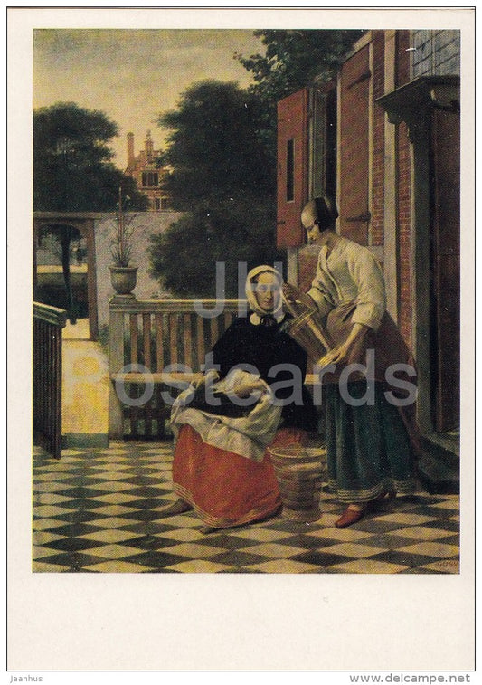 painting by Pieter de Hooch - Mistress and Maid - Dutch art - Russia USSR - unused - JH Postcards