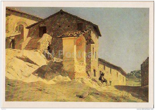 painting by V. Hudyakov - Chapel in the Italian village , 1850s - Russian art - 1987 - Russia USSR - unused - JH Postcards