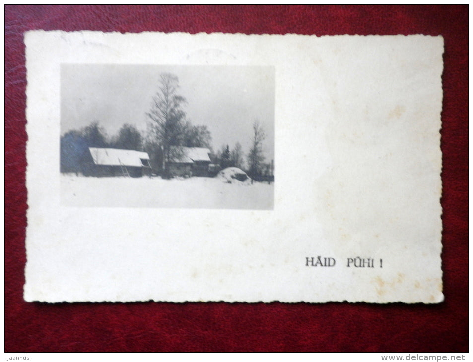 Christmas Greeting Card - farmhouse in winter - circulated in Estonia 1930s - Estonia - used - JH Postcards