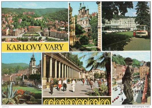Karlovy Vary - Karlsbad - spa centrum - hotel - Moskva-Pupp - park - colonnade - Czechoslovakia - Czech - used 1973 - JH Postcards