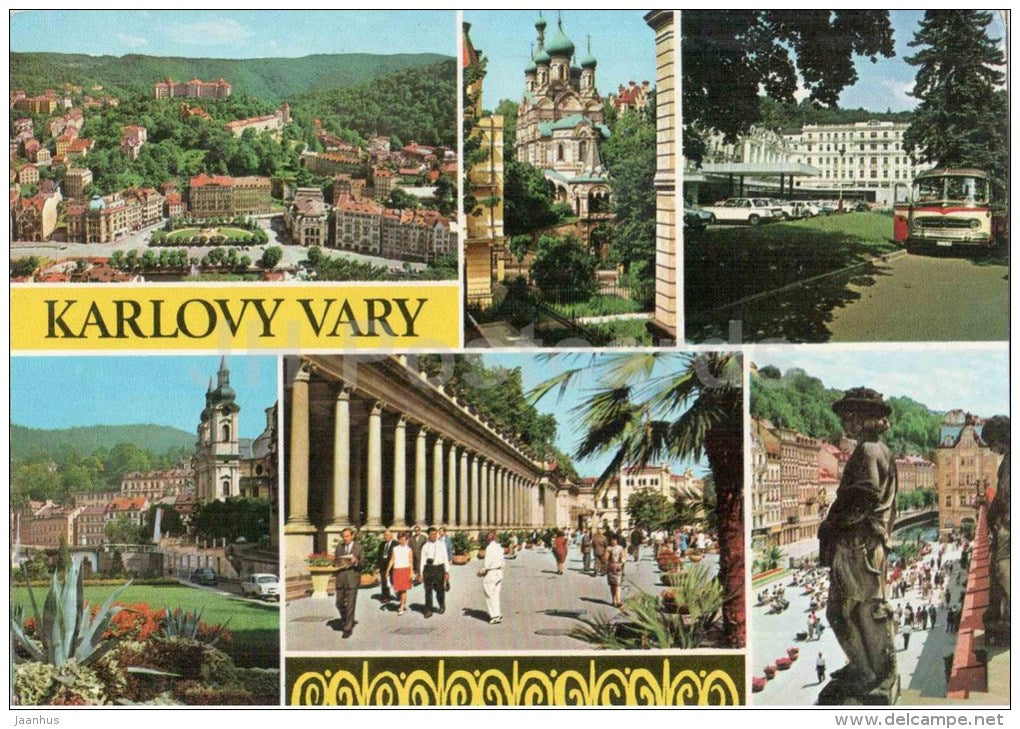 Karlovy Vary - Karlsbad - spa centrum - hotel - Moskva-Pupp - park - colonnade - Czechoslovakia - Czech - used 1973 - JH Postcards