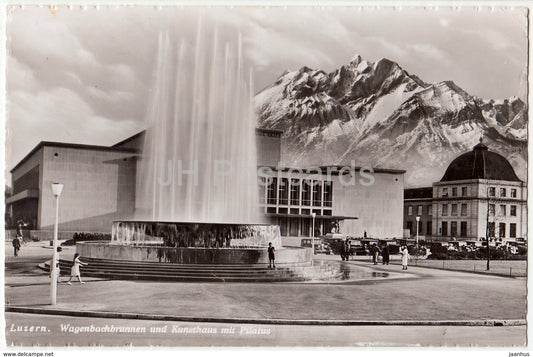Luzern - Lucerne - Wagenbachbrunnen und Kunsthaus mit Pilatus - 9334 - Switzerland - 1955 - used - JH Postcards