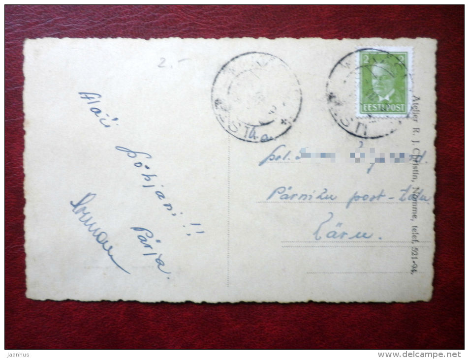 Christmas Greeting Card - farmhouse in winter - circulated in Estonia 1930s - Estonia - used - JH Postcards
