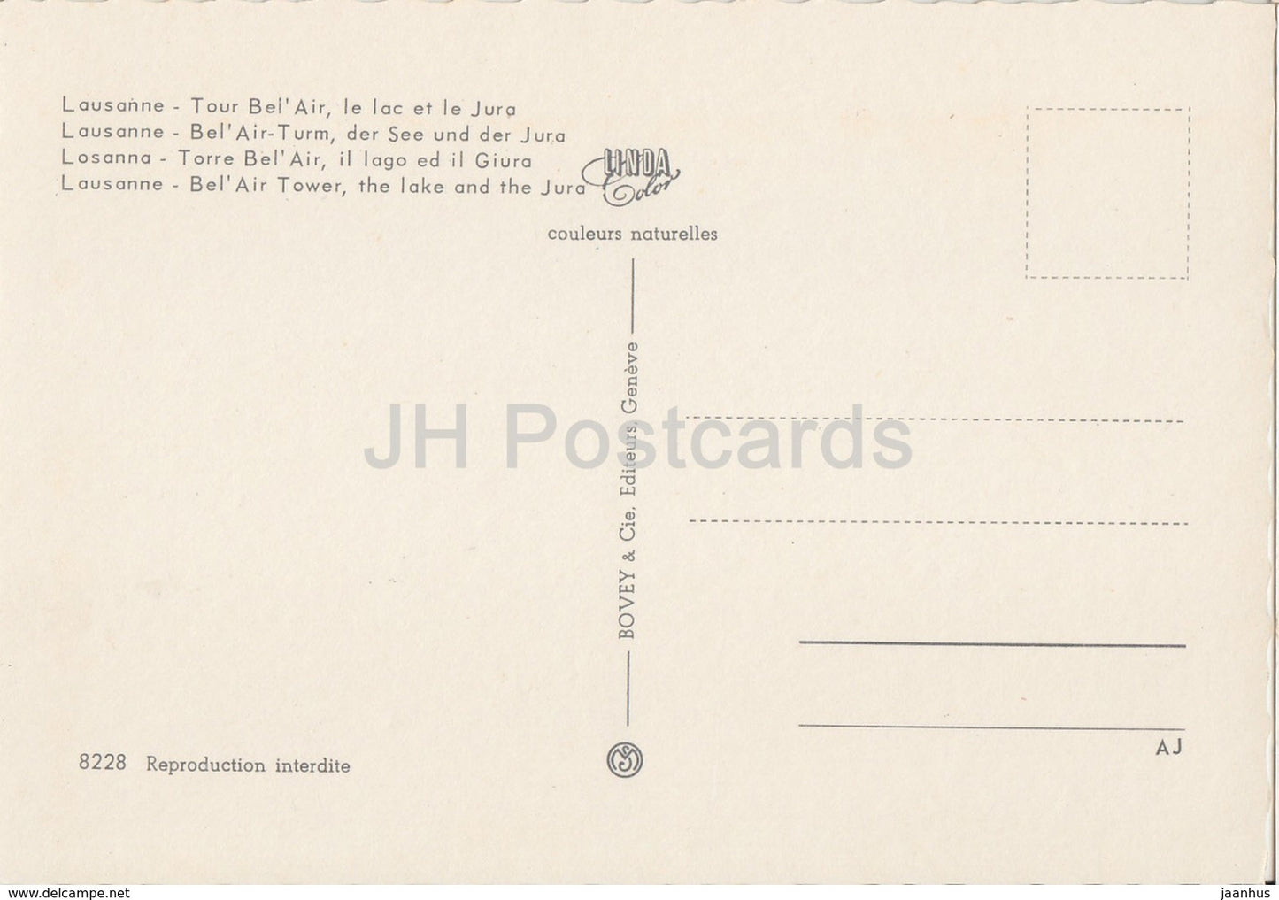 Lausanne - Tour Bel Air - Le lac et le Jura - 8228 - Switzerland - unused