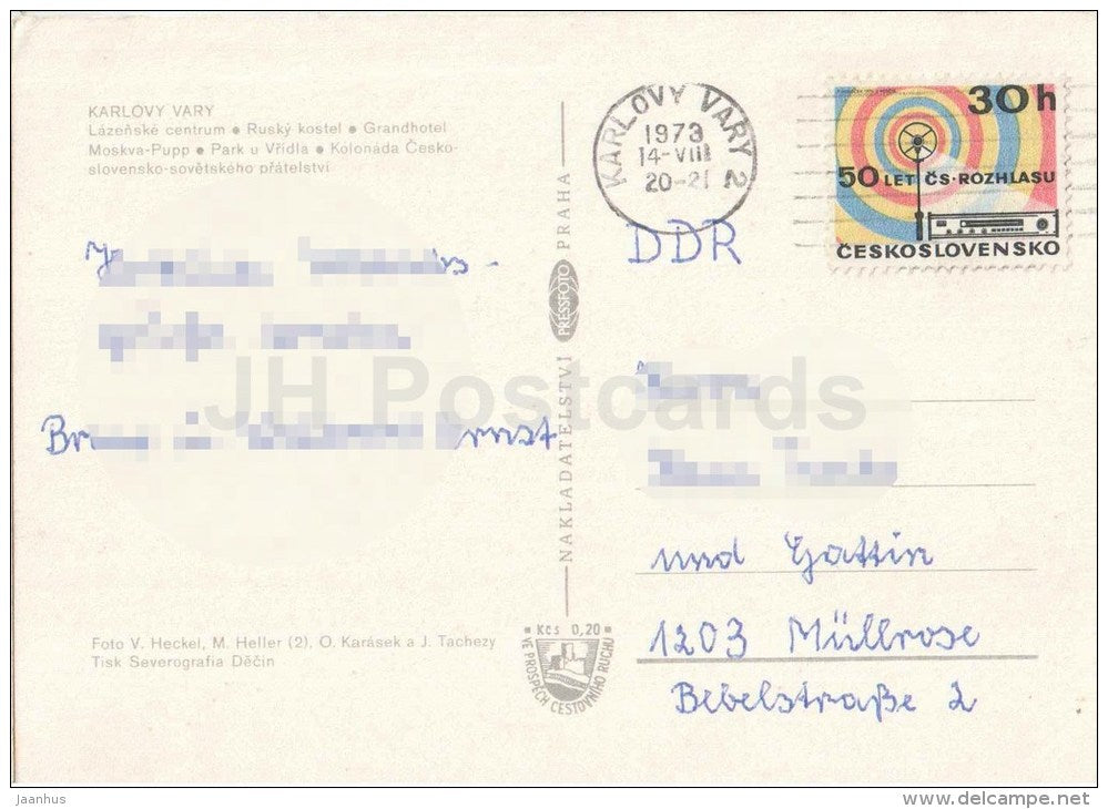 Karlovy Vary - Karlsbad - spa centrum - hotel - Moskva-Pupp - park - colonnade - Czechoslovakia - Czech - used 1973 - JH Postcards