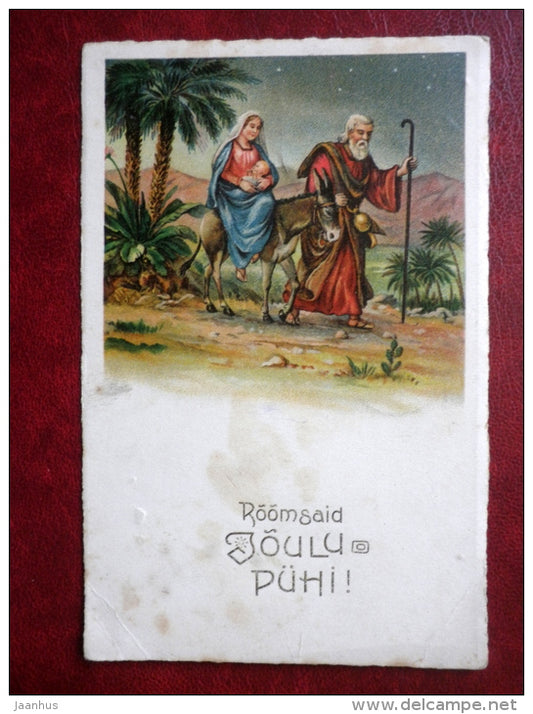 Christmas Greeting Card - Mary Joseph and Jesus - circulated in 1939 - Estonia - used - JH Postcards