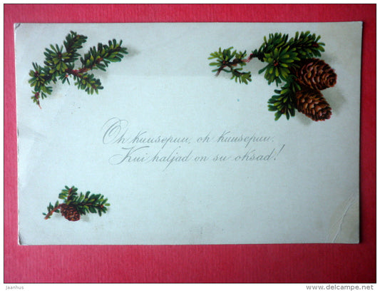 christmas greeting card - cones - christmas poem - MH - circulated in Estonia Nõmme 1939 - JH Postcards