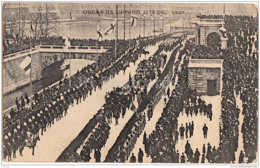 Oscar II likfard 1907 - Oscar II of Sweden funeral procession - old postcard - Sweden - unused - JH Postcards