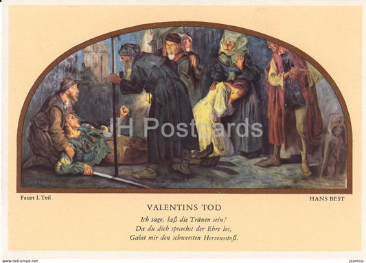 painting by Hans Best - Valentins Tod - Faust - Leipzig - Auerbachs Keller - German art - Germany DDR - unused - JH Postcards