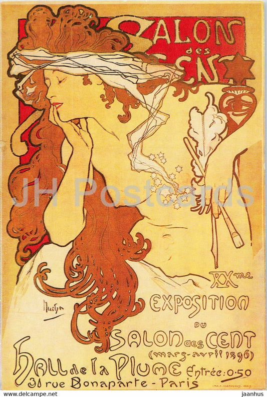 painting by Alfons Mucha - Plakat - Salon des Cent - Czech art - Germany - unused - JH Postcards