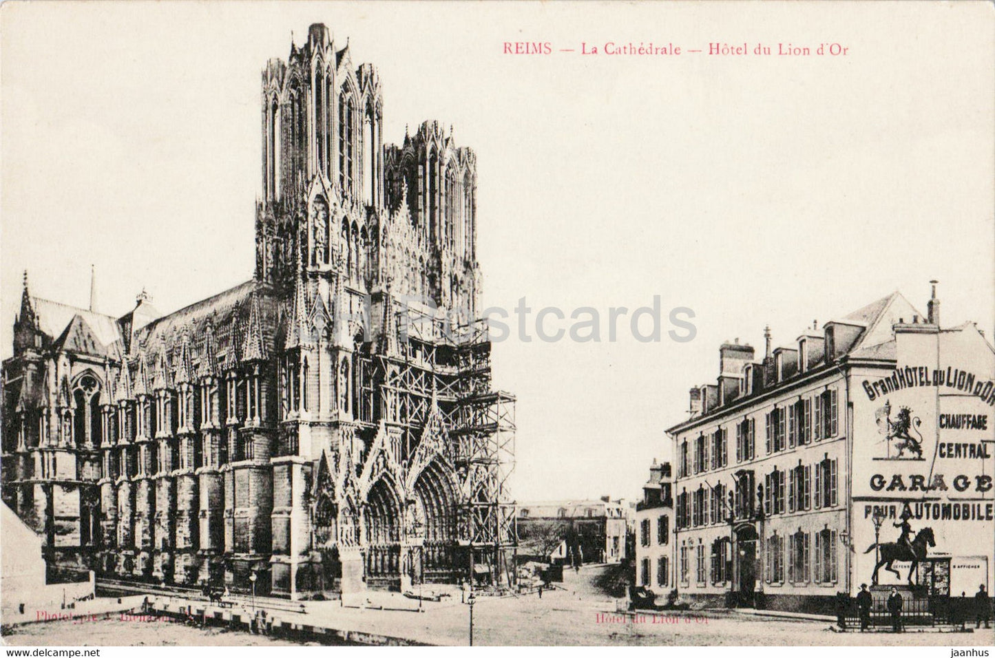 Reims - La Cathedrale - Hotel du Lion d'Or - old postcard - France - unused - JH Postcards