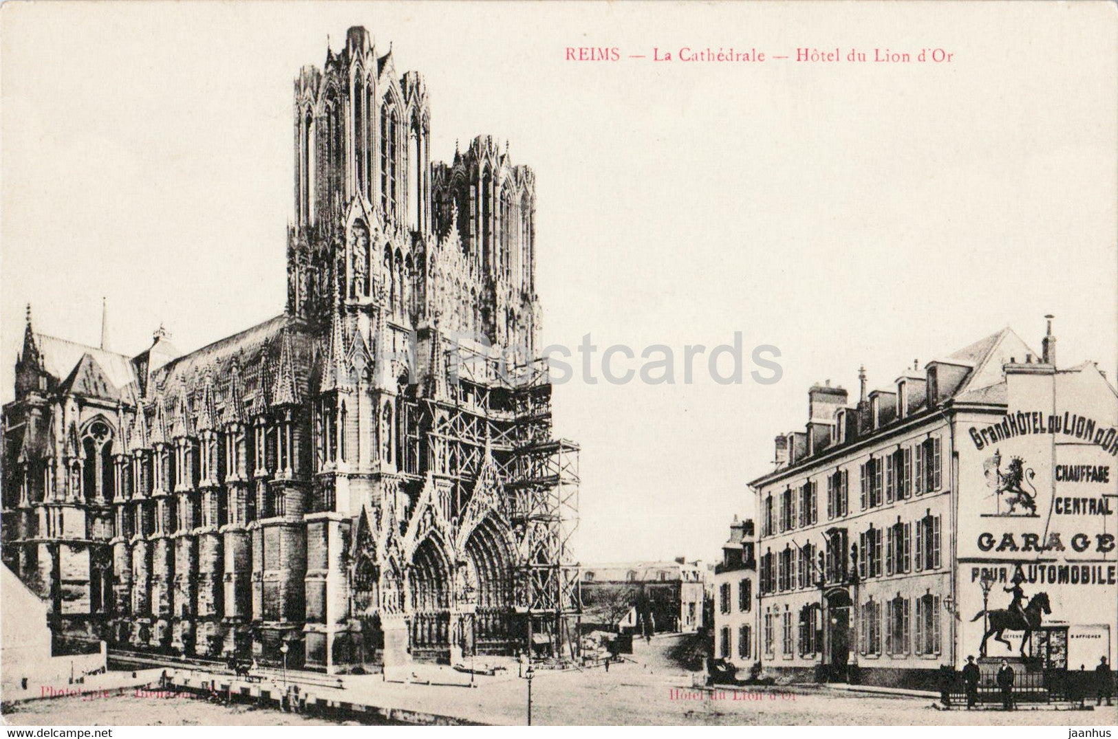 Reims - La Cathedrale - Hotel du Lion d'Or - old postcard - France - unused - JH Postcards