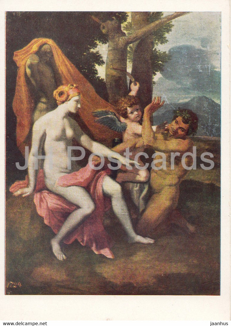 painting by Nicolas Poussin - Satyr and Nymph - nude - naked - French art - 1966 - Russia USSR - unused - JH Postcards