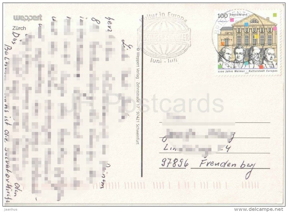 Schweinfurt , Zürch - Germany - 1999 gelaufen - JH Postcards