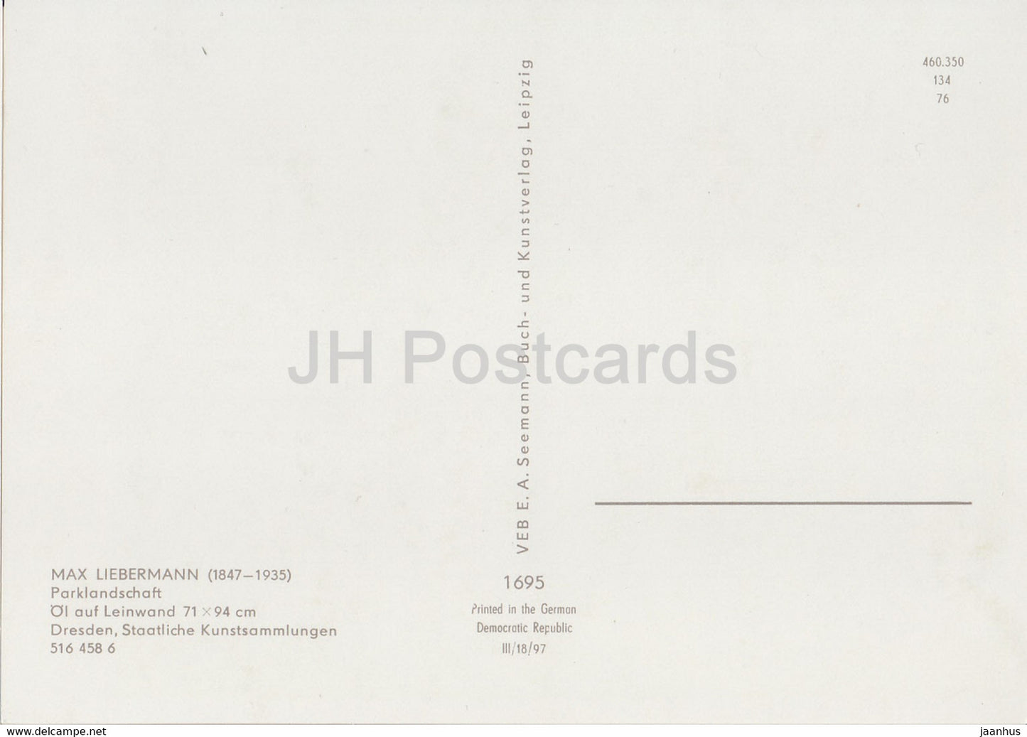 painting by Max Liebermann - Parklandschaft - park - 1695 - German art - Germany DDR - unused