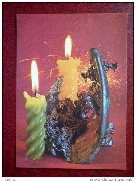 New Year Greeting card - candle - 1987 - Estonia USSR - used - JH Postcards