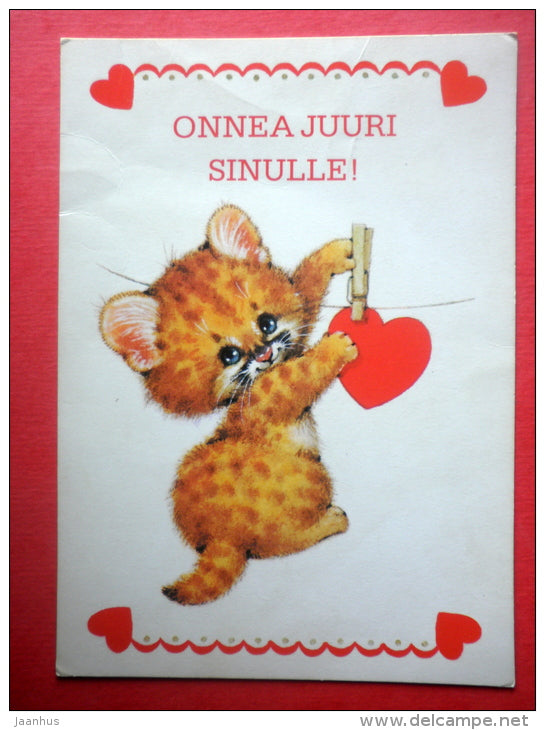 illustration - cat - kitten - heart - Finland - circulated in Finland - JH Postcards