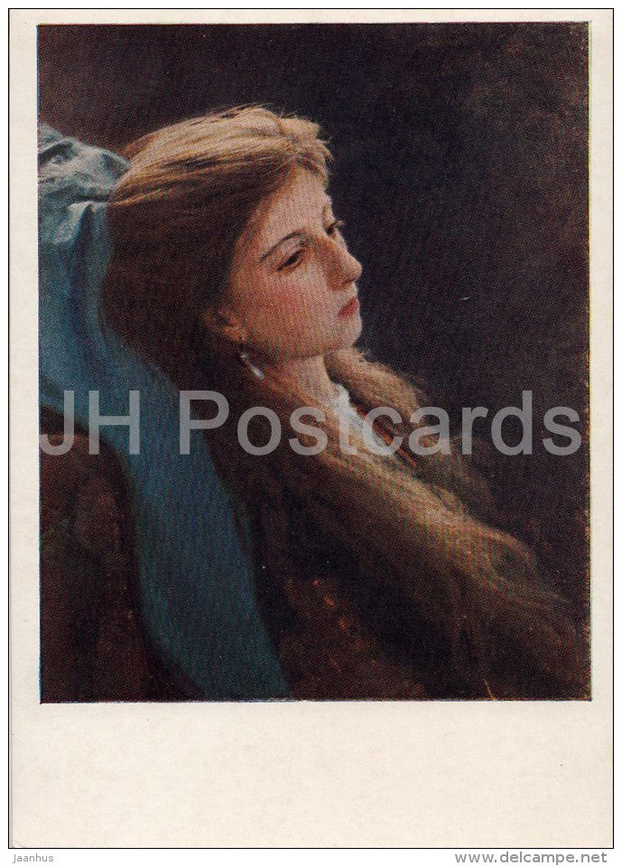 painting by I. Kramskoy - Girl with opened Pigtail , 1873 - Russian art - 1955 - Russia USSR - unused - JH Postcards