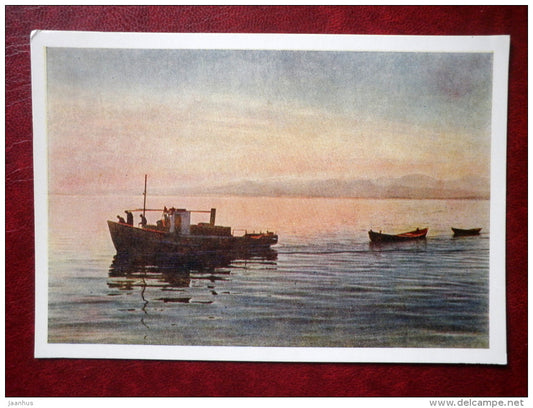 Lake Sevan - boats - 1957 - Armenia USSR - unused - JH Postcards