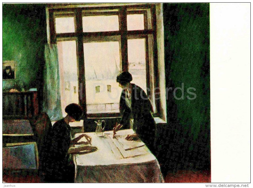 painting by K. Istomin - Students , 1933 - russian art - unused - JH Postcards