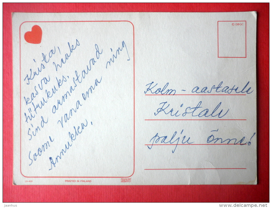 illustration - cat - kitten - heart - Finland - circulated in Finland - JH Postcards